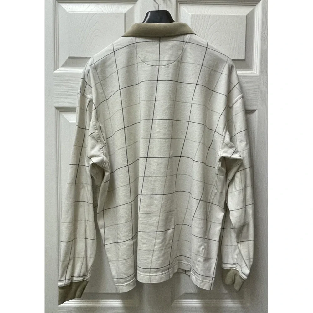 VTN Structure Men's L Rugby Shirt‎ Ivory & Khaki Y2K Grunge Fit 6 Button Closure